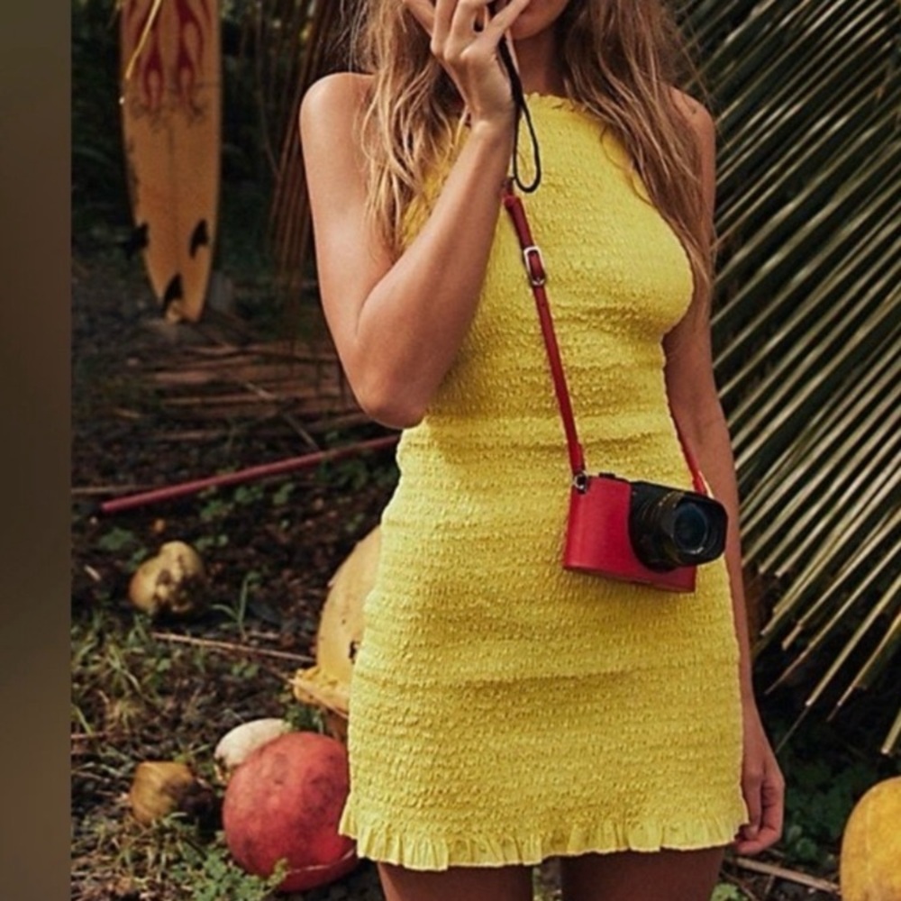 Free people ruched yellow dress